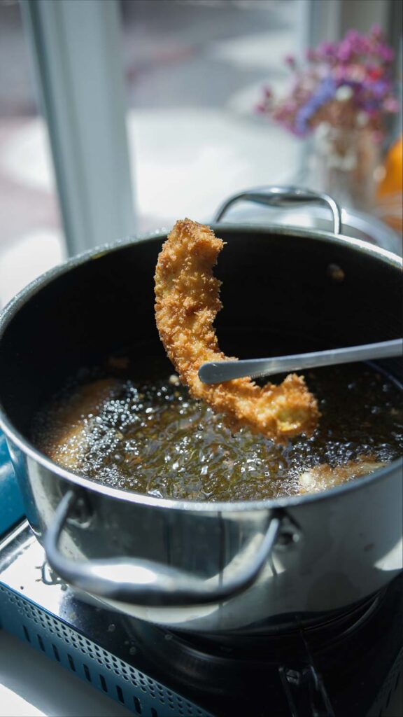 panko crusted pumpkin tempura right out of the fryer